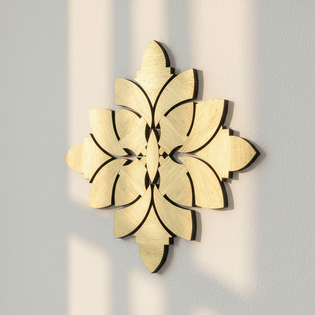 Pack Lotus de 10 piezas de hoja de loto doradas formando mosaico decorativo en pared blanca