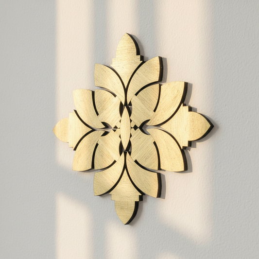 Pack Lotus de 10 piezas de hoja de loto doradas formando mosaico decorativo en pared blanca