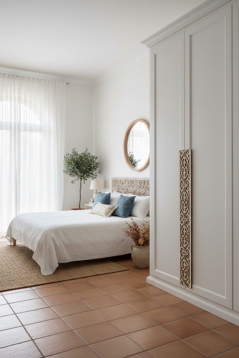 Celosía Zafira en lateral de armario dormitorio mediterráneo
