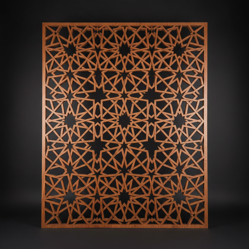 Panel decorativo palacio nazarí gigante 245x175 cm madera cerezo corte láser