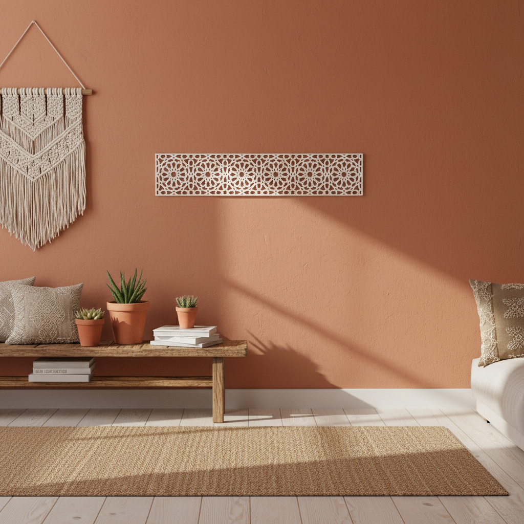 Panel árabe blanco en salón boho