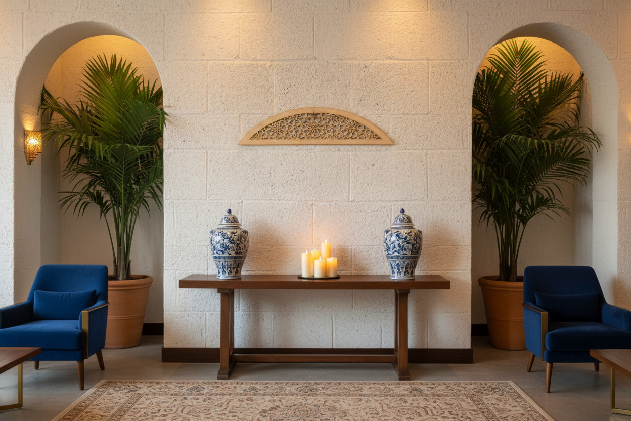 Celosía Qubba en pared de hotel boutique o spa estilo andalusí