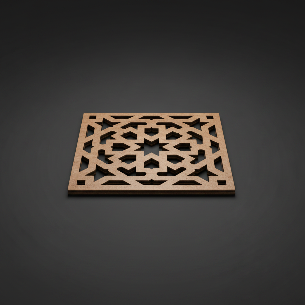 Salvamantel decorativo Colección Rubí madera andalusí corte láser fondo oscuro