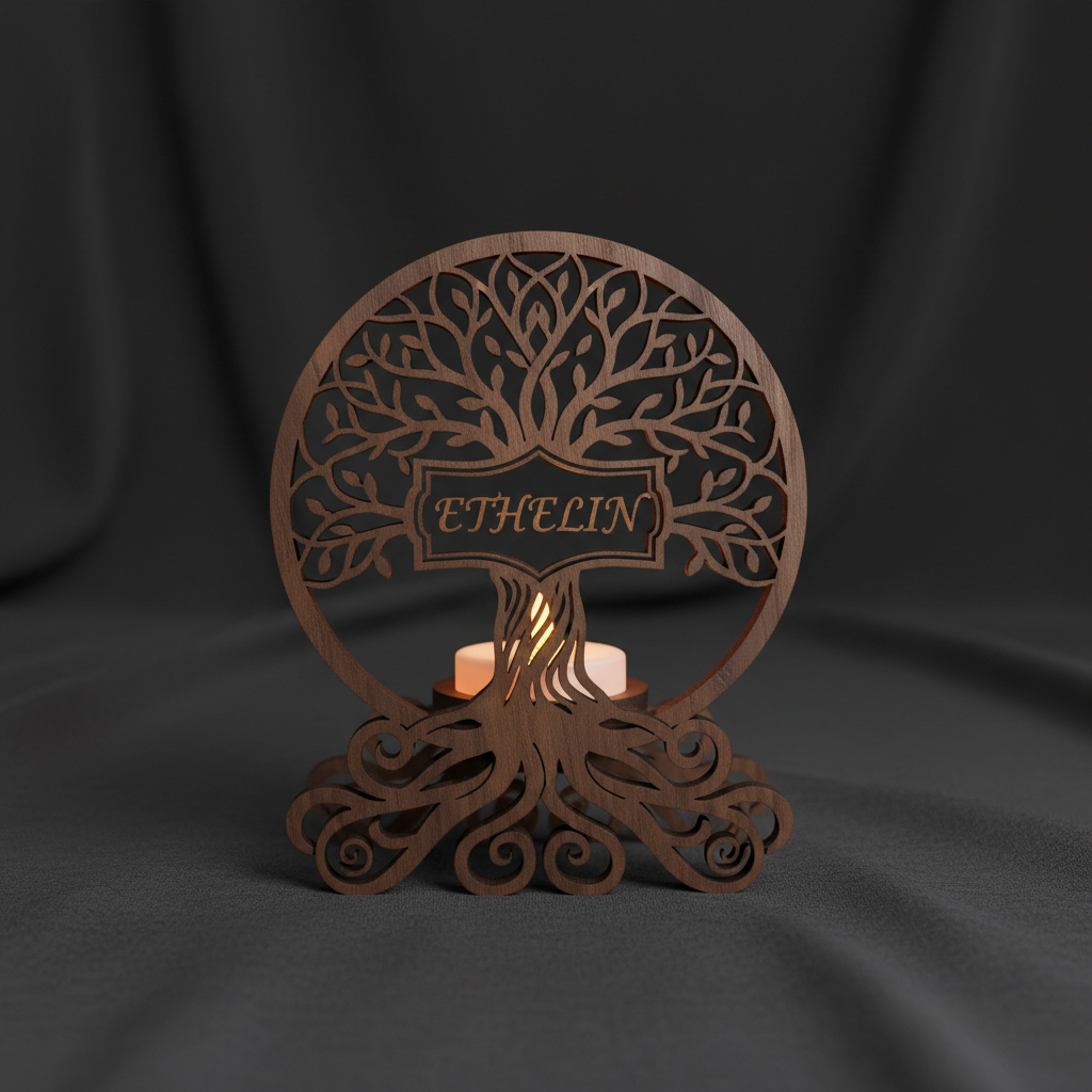 Portavelas árbol de vida personalizado con nombre corte láser madera