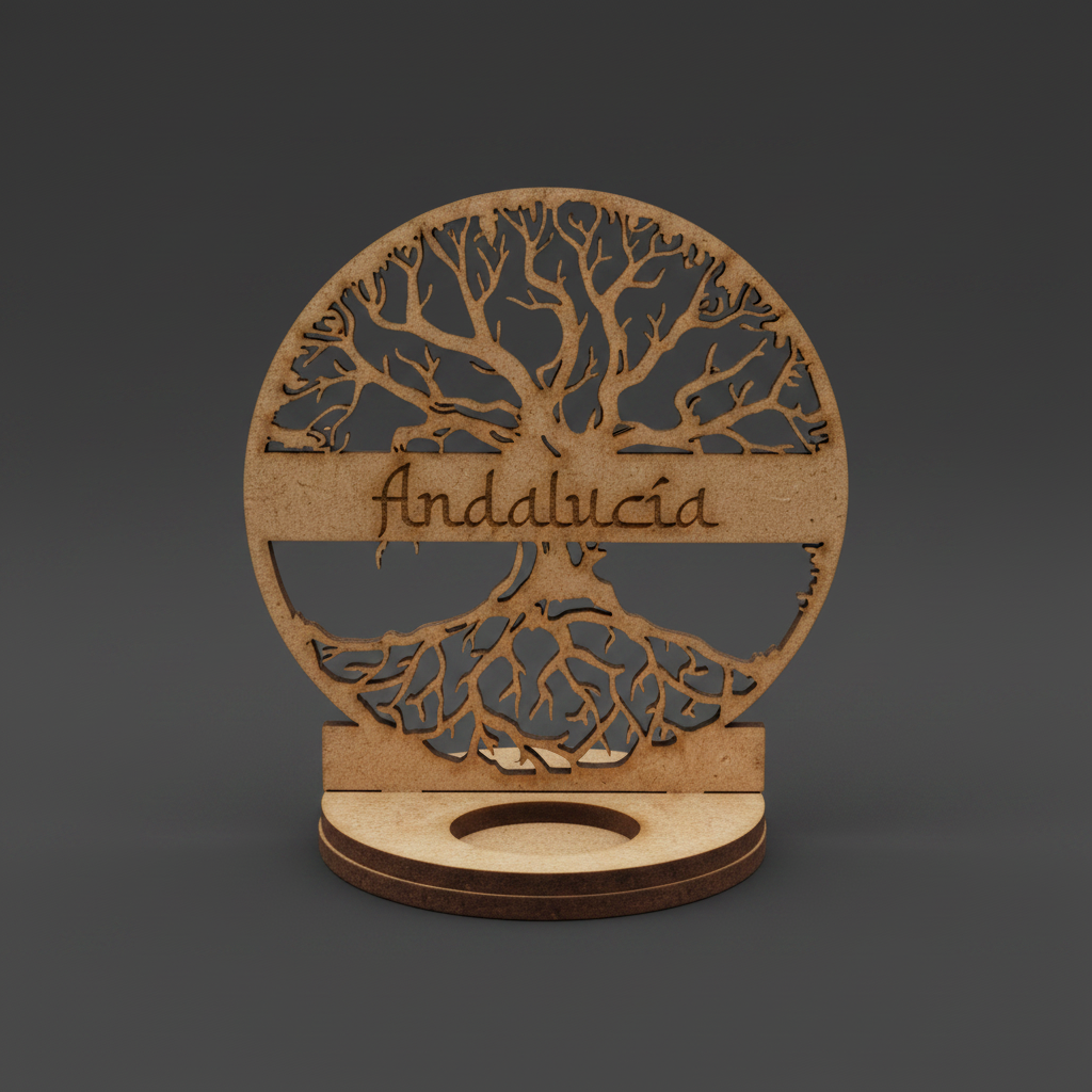 Portavelas árbol de vida personalizado con nombre corte láser madera fondo oscuro