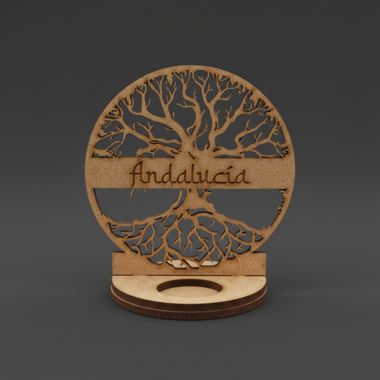 Portavelas árbol de vida personalizado con nombre corte láser madera fondo oscuro