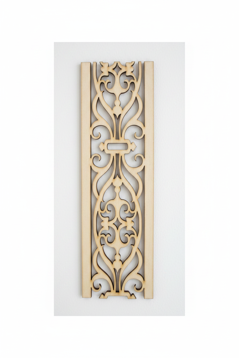Detalle patrón barroco floral Celosía Zafira corte láser madera