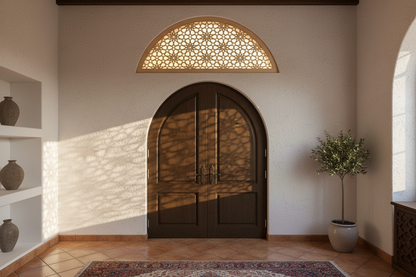 Celosía Qubba instalada sobre puerta interior en vivienda de lujo estilo andalusí