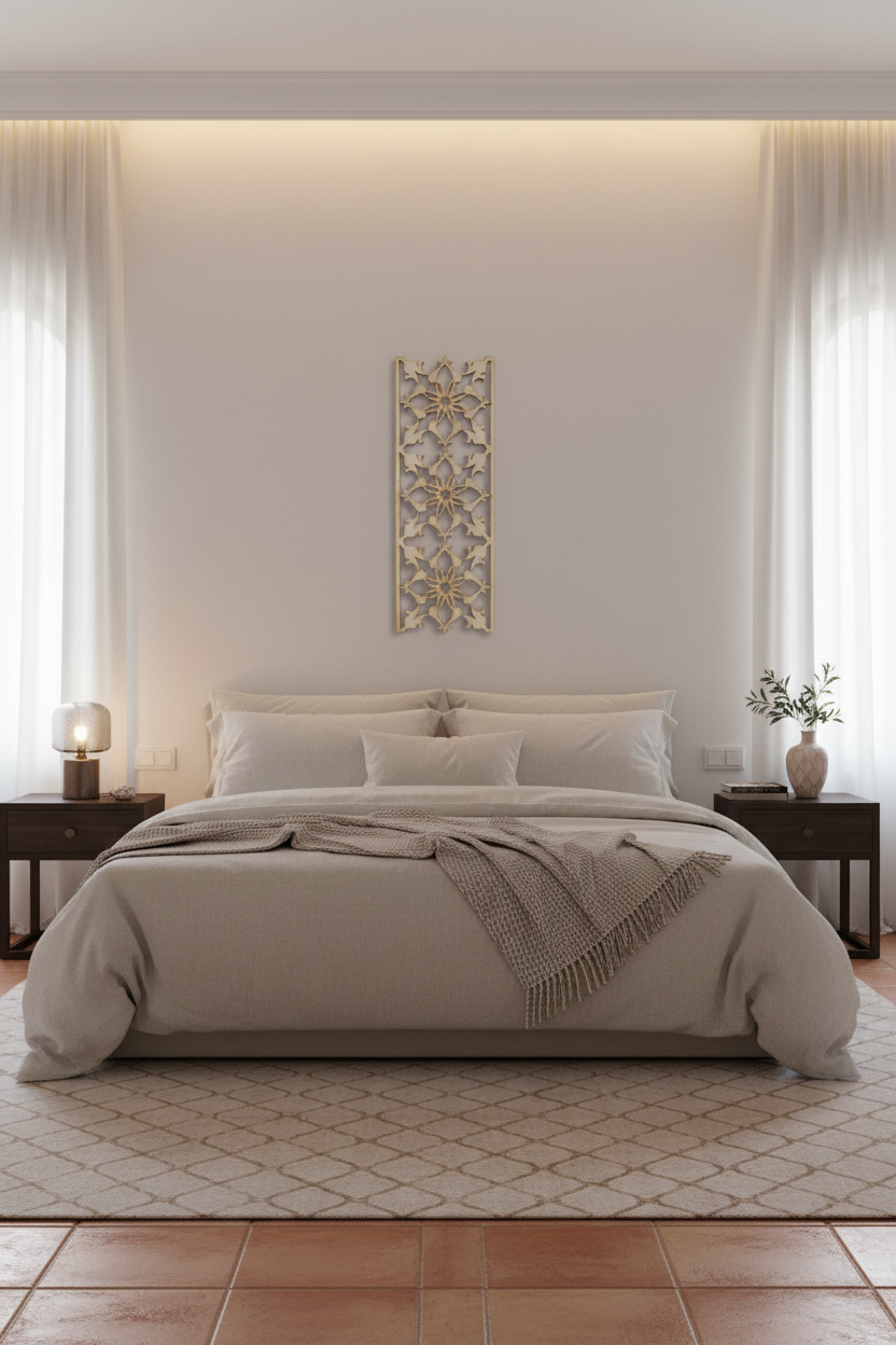 Celosía Layla como elemento decorativo en dormitorio andaluz