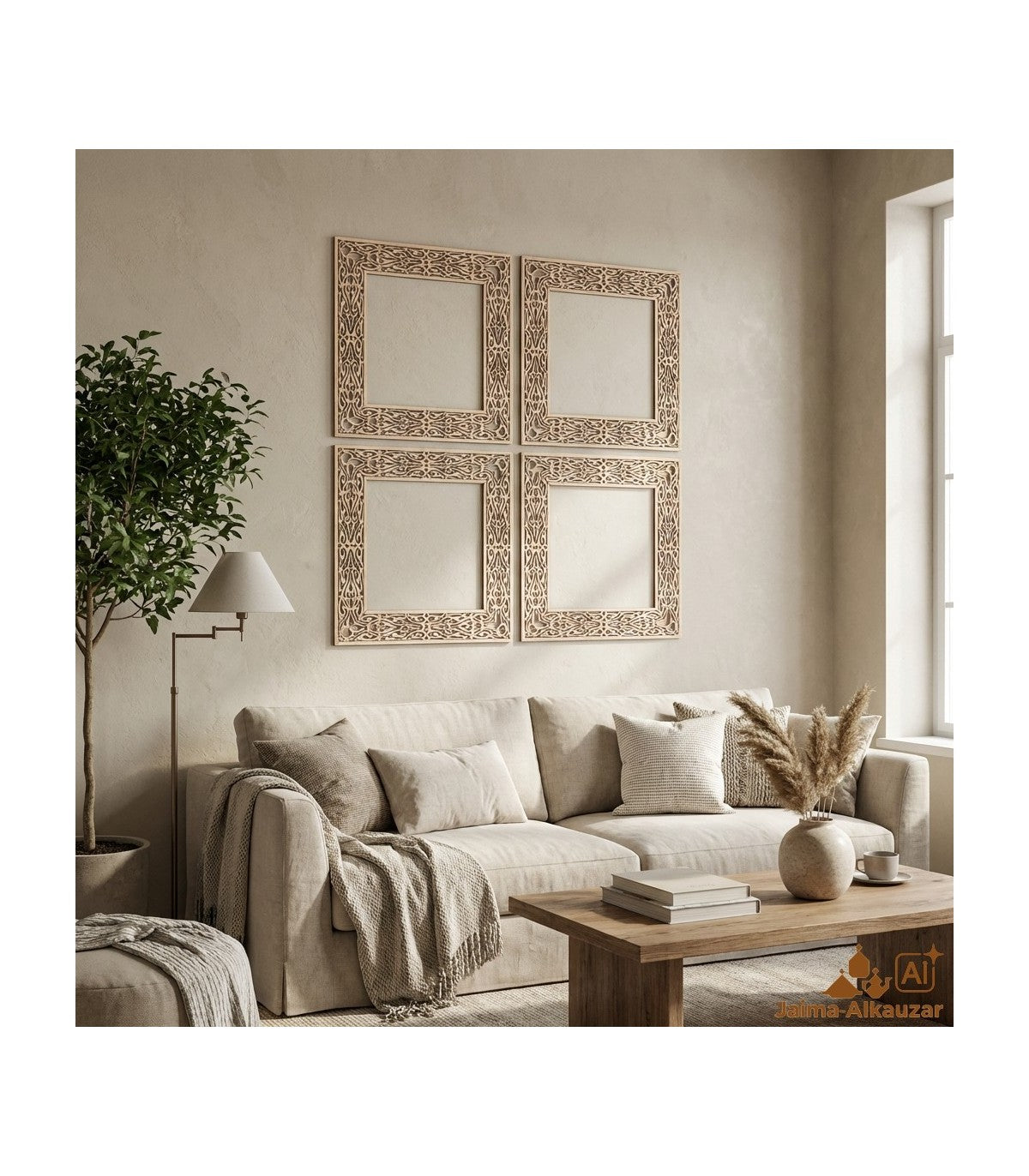 Marco Celosía Corte Láser 4 Piezas Sesgadas — Colección Granada Madera Natural